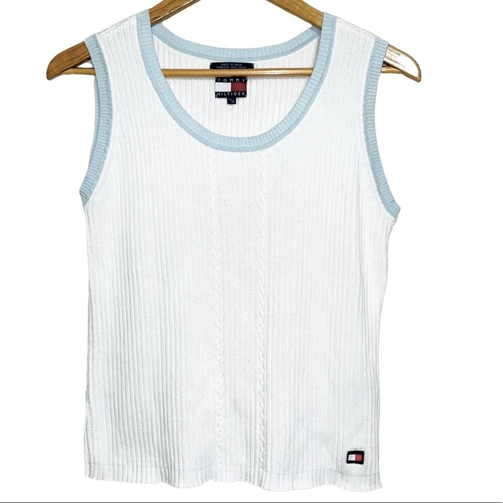 Tommy Hilfiger White and Light Blue Sweater Tank